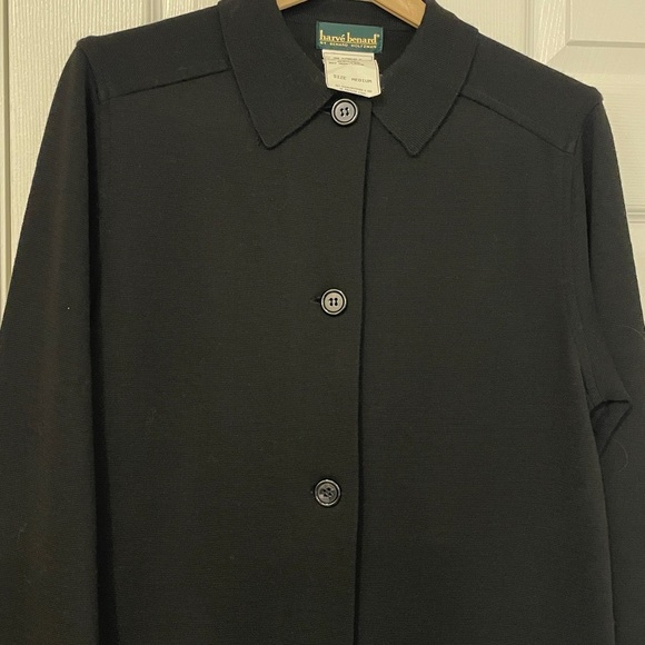 Harve Bernard Women's Black Classic Wool blend long cardigan size medium - Picture 2 of 8